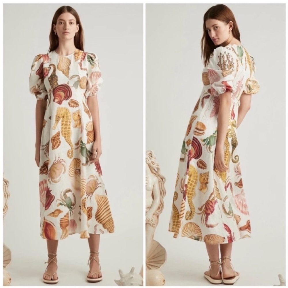 Alemais Atlantis Sealife Linen Midi Dress